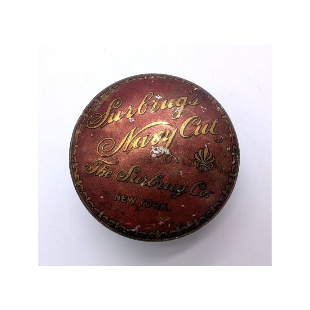 Antique Surbrug's Navy Cut Tobacco Tin New York Pocket Size Hinged Advertising